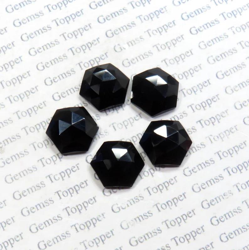 Black Onyx 10x10 mm Hexagon Rose Cut